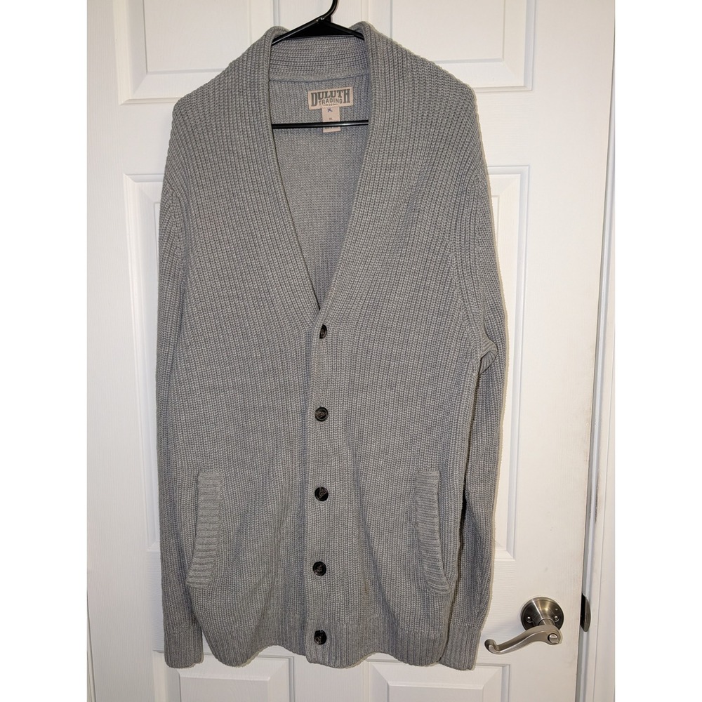Duluth Trading Co Mens Gray Cotton Ribbed Shawl Collar Cardigan Sweater XL